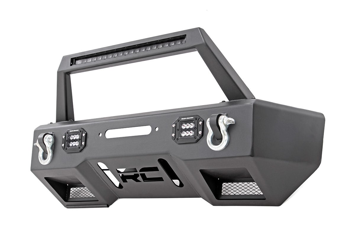 Jeep Wrangler Front Bumper - Rough Country - Stubby LED + Hoop - Black - '07-'10